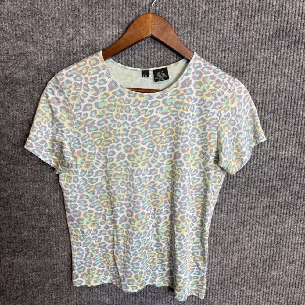 Pastel Leopard Print T Shirt Size Small Y2K Mint Purple Yellow Animal Print